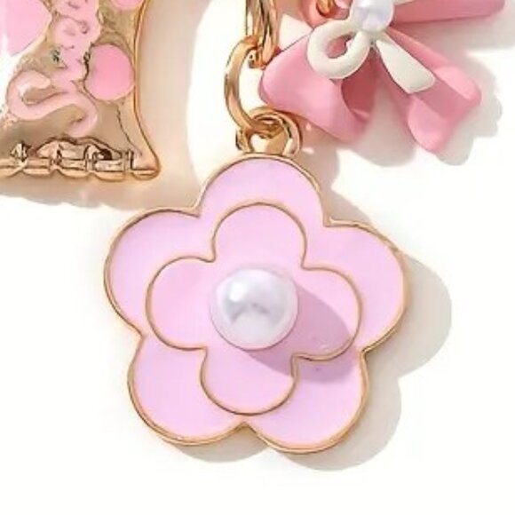 NWT Pink & Gold Toned 5 Charm Key Chain / Bag Charm Sweet - Picture 4 of 4